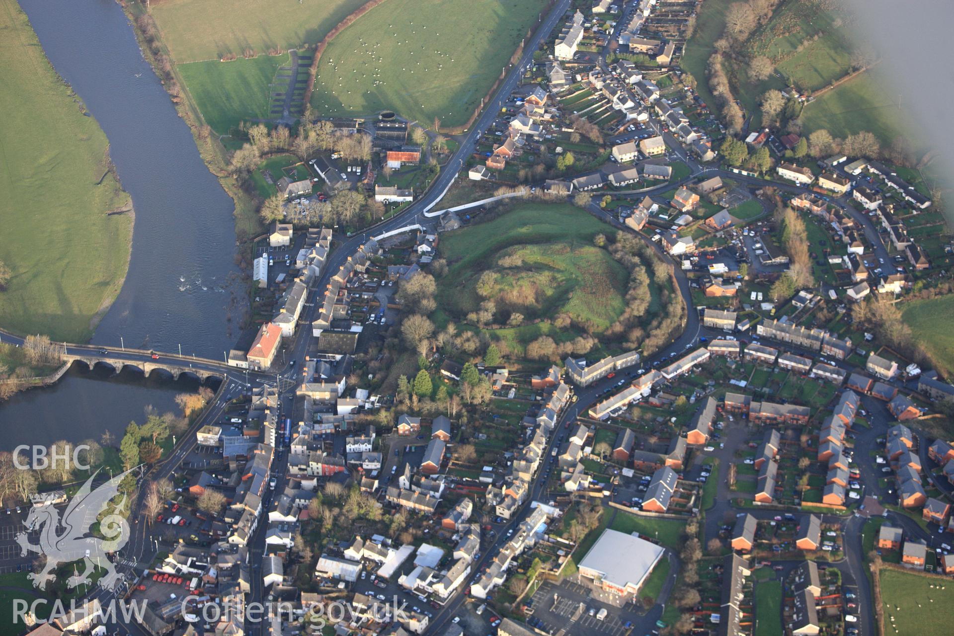 RCAHMW colour oblique photograph of Builth Castle. Taken by Toby Driver on 18/12/2011.