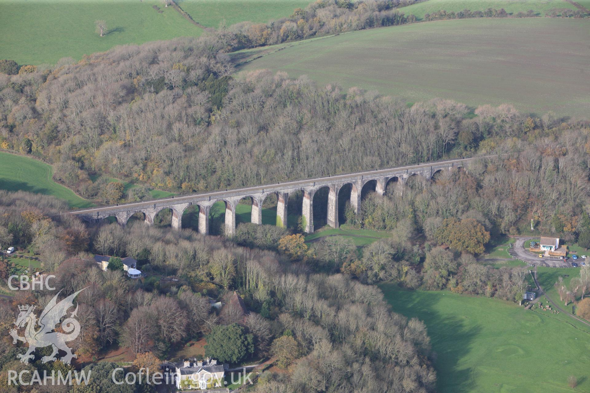 RCAHMW colour oblique photograph of Porthkerry Viaduct, Porthkerry, Barry. Taken by Toby Driver on 17/11/2011.