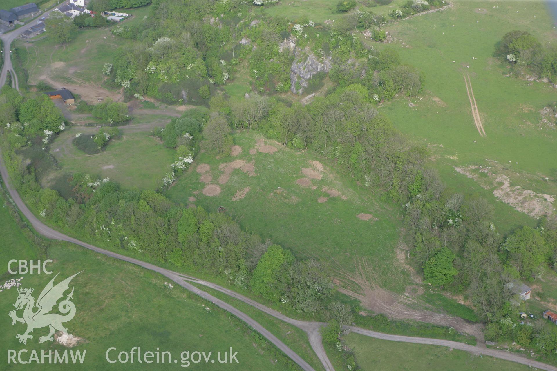 RCAHMW colour oblique photograph of Limekilns at Penymynydd, Pedair Heol. Taken by Toby Driver and Oliver Davies on 04/05/2011.