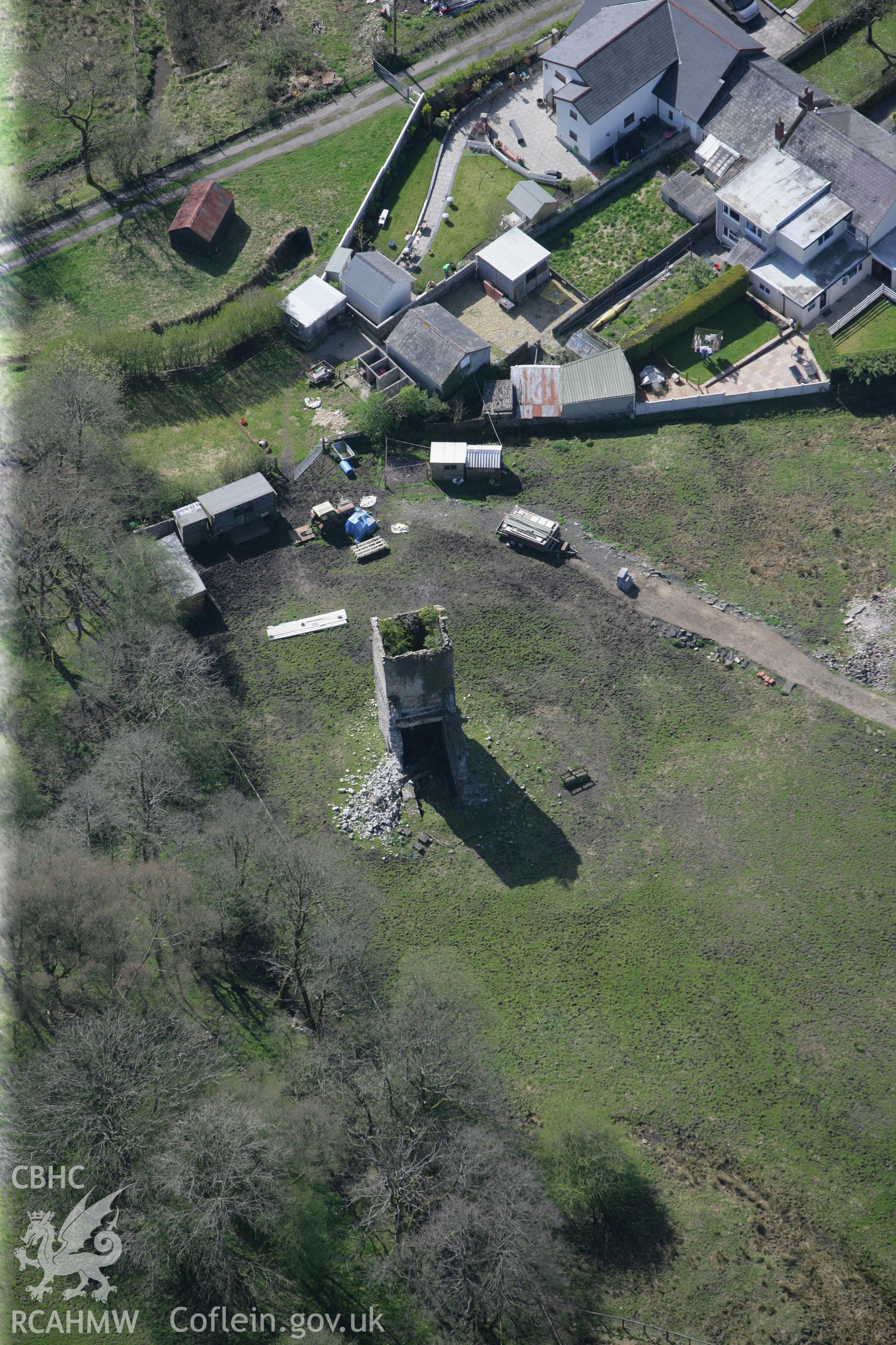 RCAHMW colour oblique photograph of Ynysgedwyn Colliery, Fan House. Taken by Toby Driver on 08/04/2011.