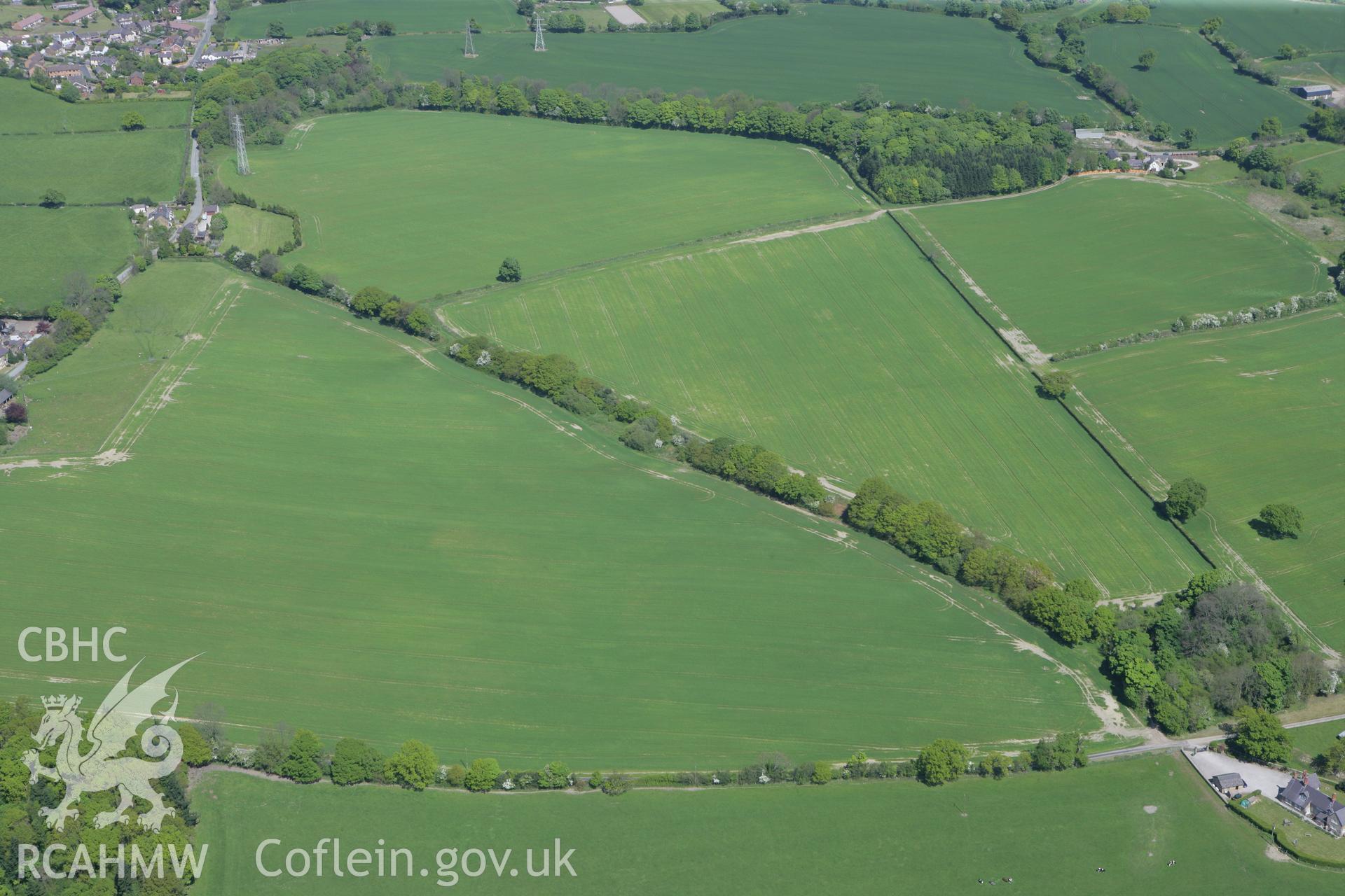 RCAHMW colour oblique photograph of Offa's Dyke, section in Plas Power Park. Taken by Toby Driver on 03/05/2011.