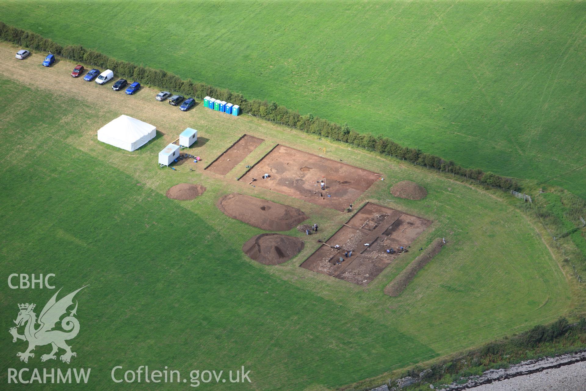 RCAHMW colour oblique photograph of Tai Cochion Roman settlement, excavations by GAT. Taken by Toby Driver on 20/07/2011.