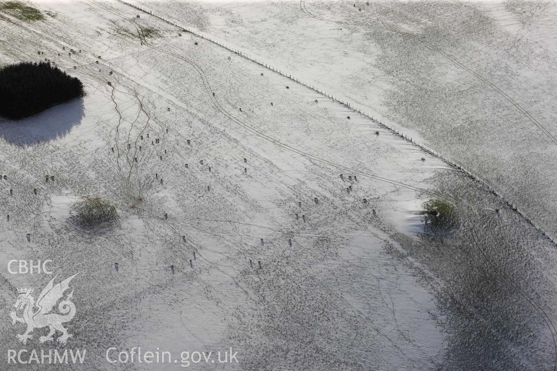 RCAHMW colour oblique photograph of Glog round barrows. Taken by Toby Driver on 18/12/2011.