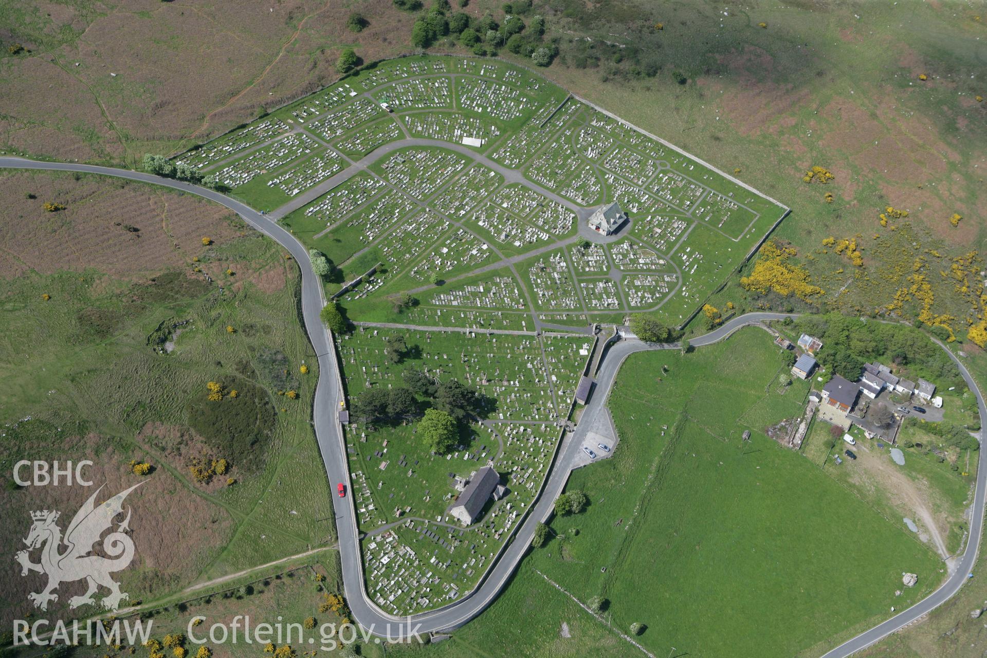 RCAHMW colour oblique photograph of St Tudno's Church, with cemetery, Llandudno. Taken by Toby Driver on 03/05/2011.