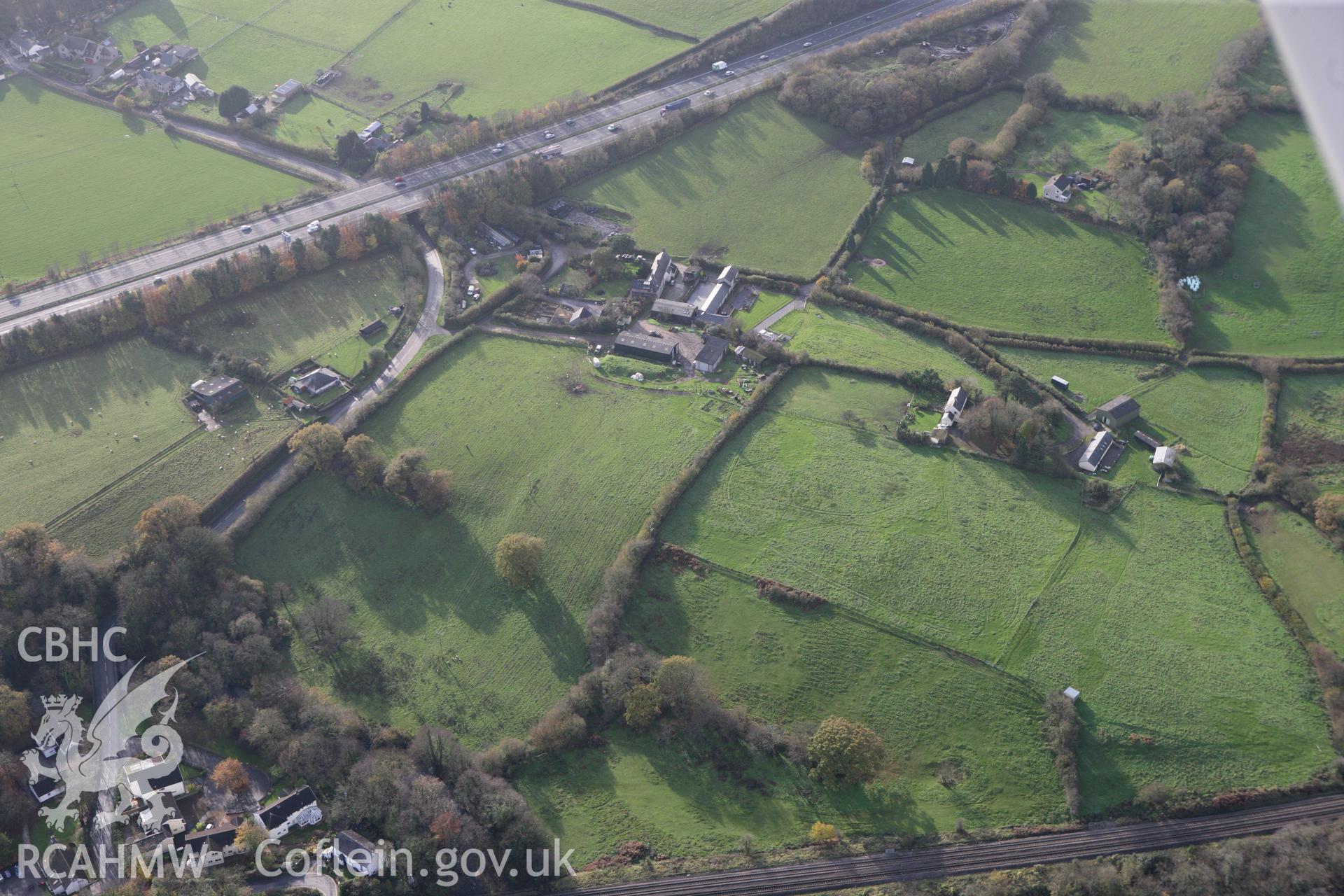 RCAHMW colour oblique photograph of Miskin Roman Fort. Taken by Toby Driver on 17/11/2011.