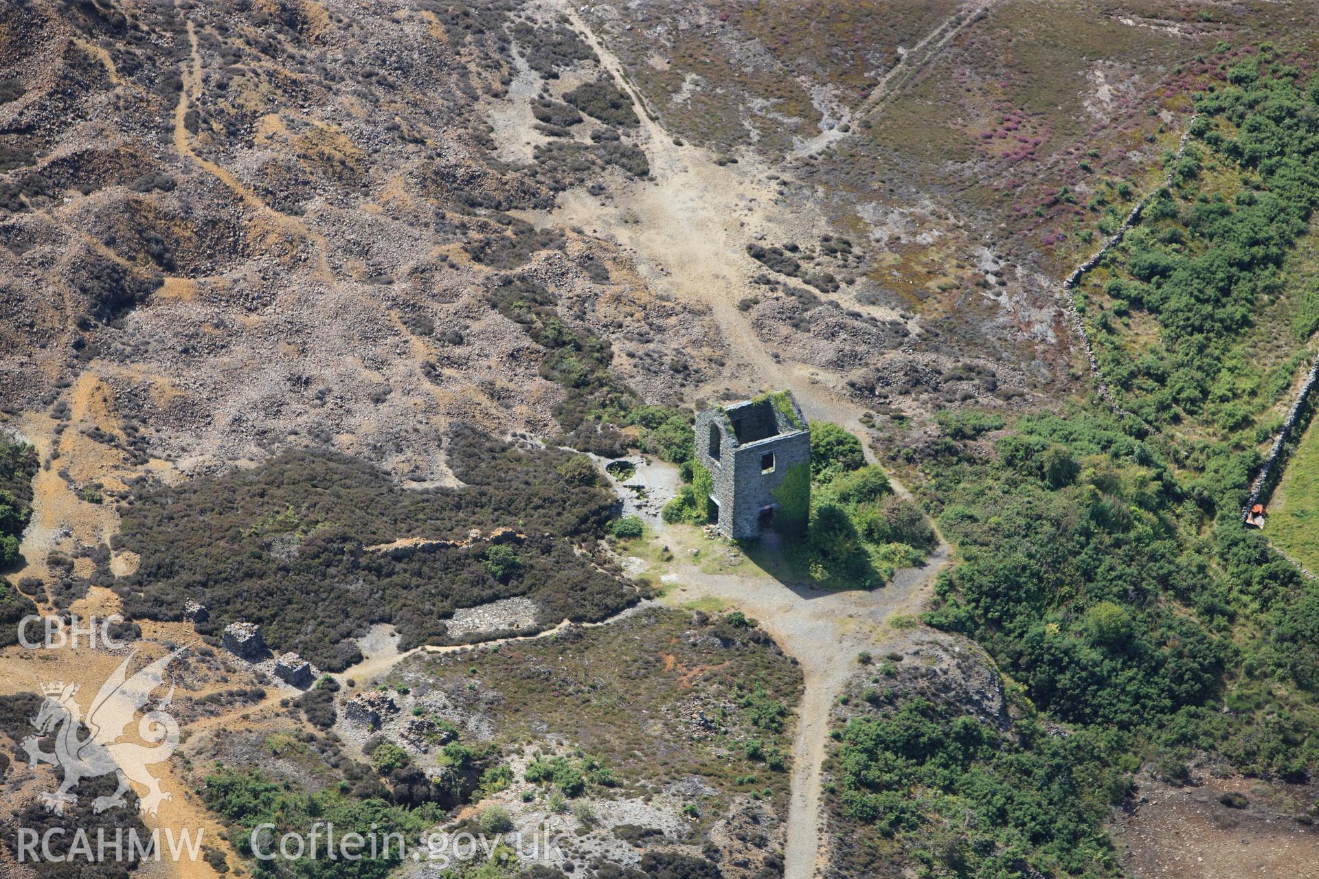 RCAHMW colour oblique photograph of Parys Mountain Copper Mines, Pearl Shaft engine house. Taken by Toby Driver on 20/07/2011.