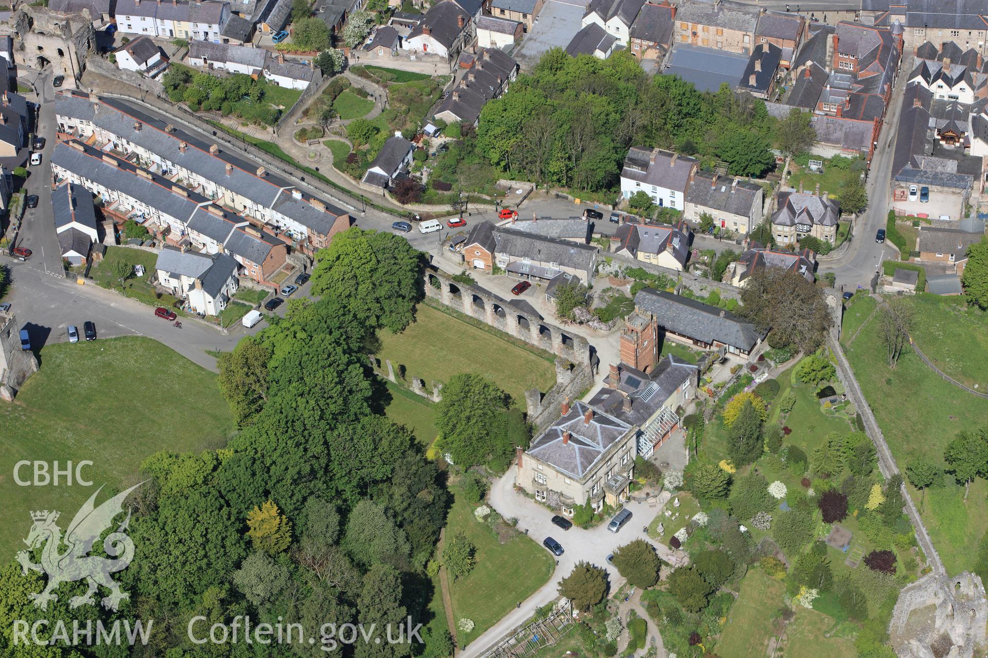 RCAHMW colour oblique photograph of Leicester's Church, Denbigh. Taken by Toby Driver on 03/05/2011.