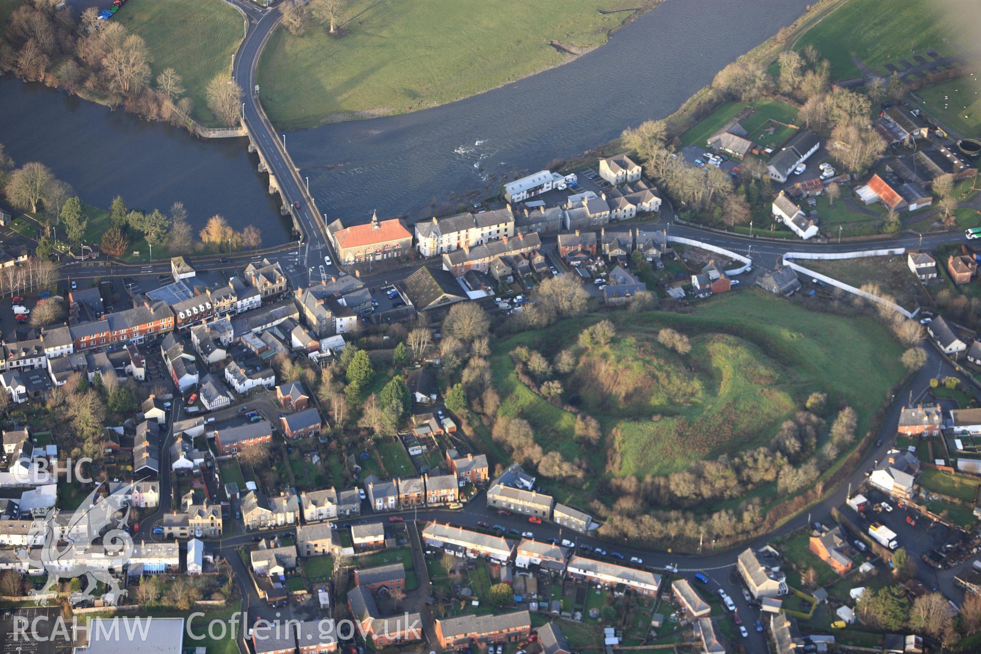 RCAHMW colour oblique photograph of Builth Castle. Taken by Toby Driver on 18/12/2011.