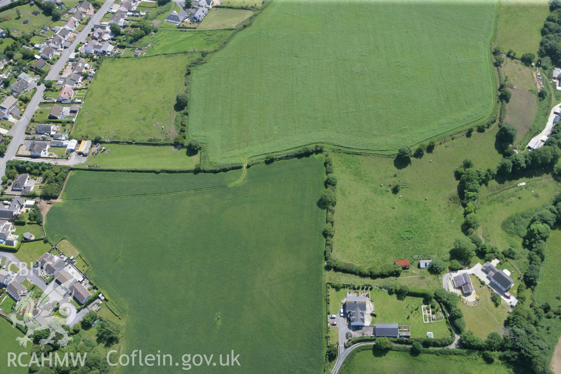 RCAHMW colour oblique photograph of Penparc cropmark. Taken by Toby Driver and Oliver Davies on 28/06/2011.