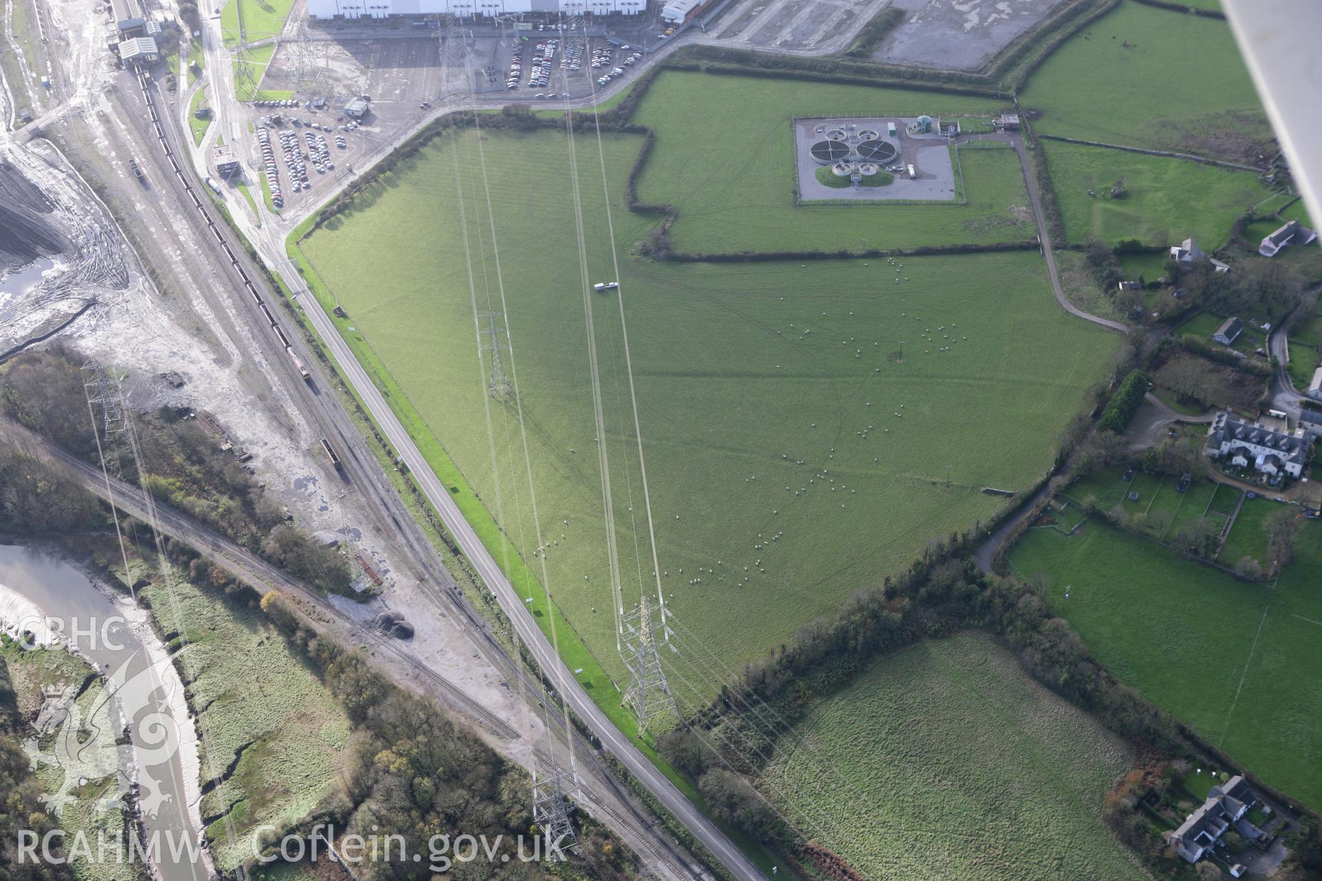 RCAHMW colour oblique photograph of West Aberthaw , village earthworks. Taken by Toby Driver on 17/11/2011.