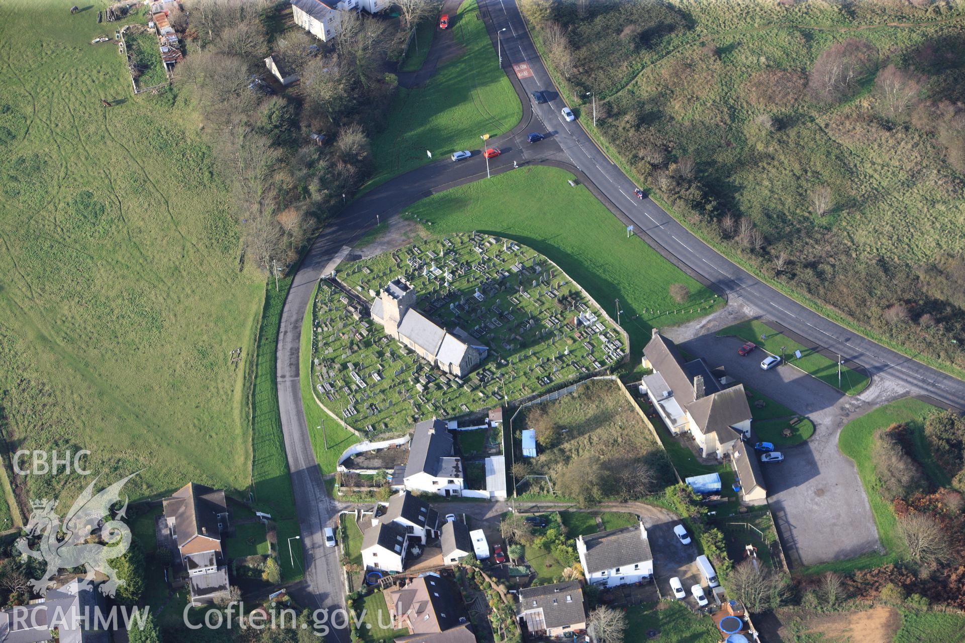 RCAHMW colour oblique photograph of St Mary Magdalen's Church, Mawdlam. Taken by Toby Driver on 17/11/2011.