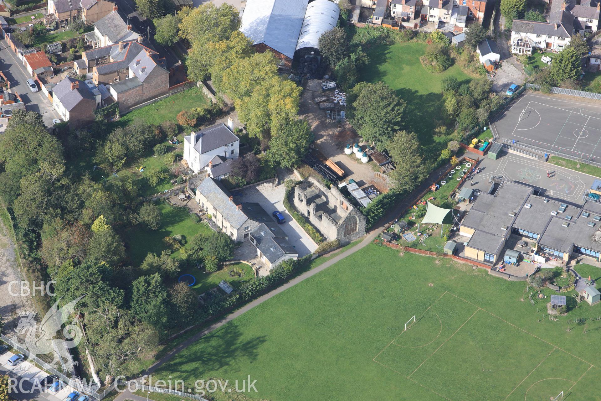 RCAHMW colour oblique photograph of Carmelite Friary, Denbigh. Taken by Toby Driver on 04/10/2011.