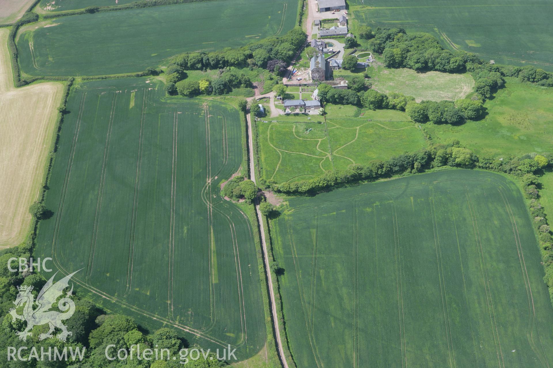 RCAHMW colour oblique photograph of Cropmarks east of Butterhill Farm. Taken by Toby Driver on 24/05/2011.