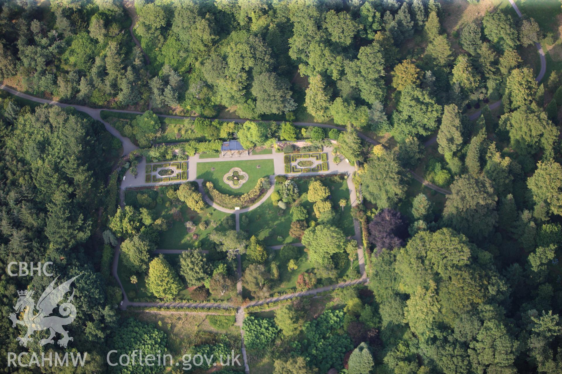 RCAHMW colour oblique photograph of Penrhyn castle flower garden. Taken by Toby Driver and Oliver Davies on 27/07/2011.