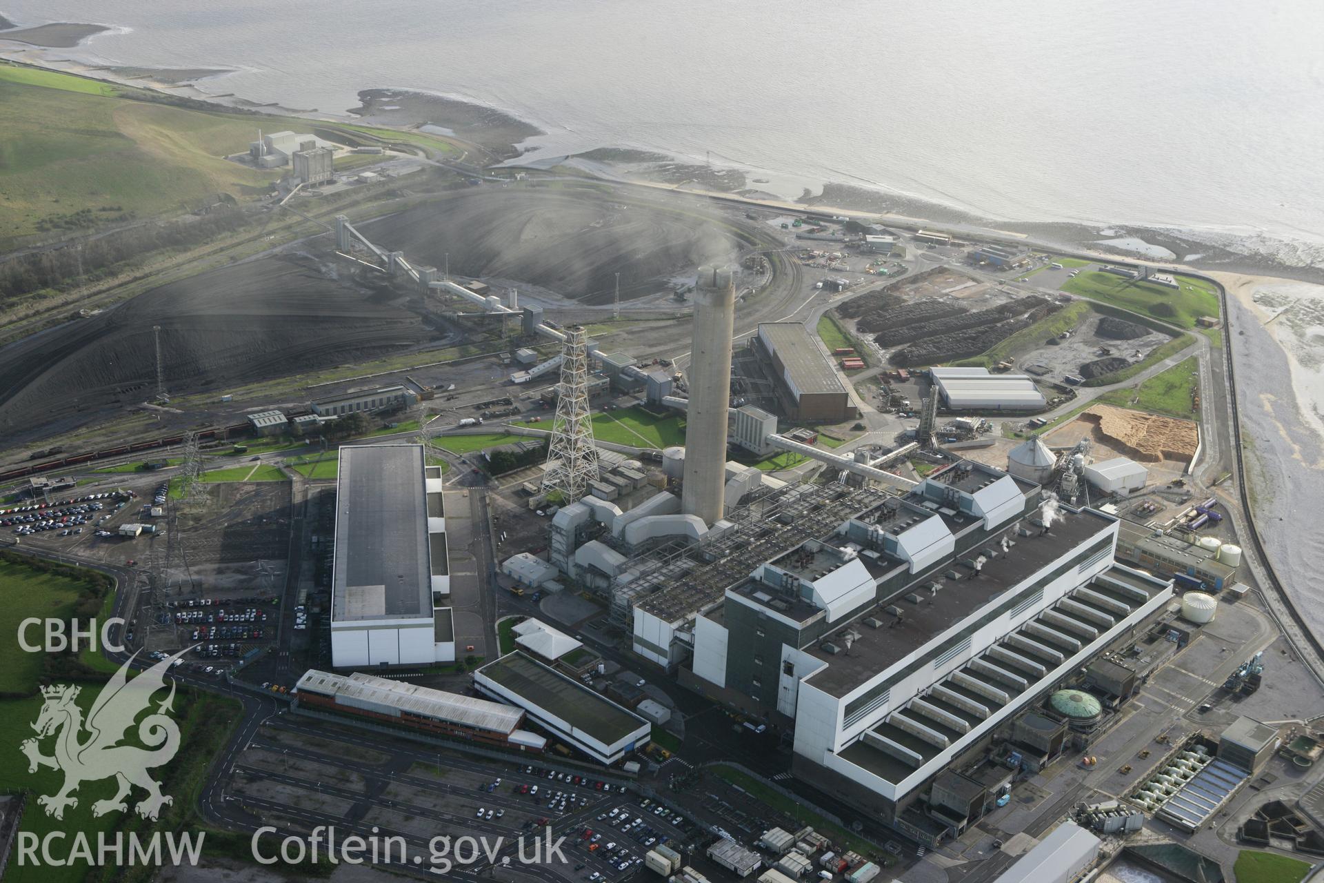 RCAHMW colour oblique photograph of Aberthaw Power Station. Taken by Toby Driver on 17/11/2011.