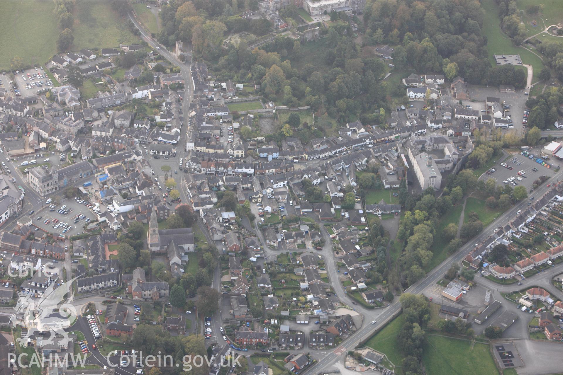 RCAHMW colour oblique photograph of Ruthin County Gaol, 46 Clwyd St, Ruthin. Taken by Toby Driver on 04/10/2011.