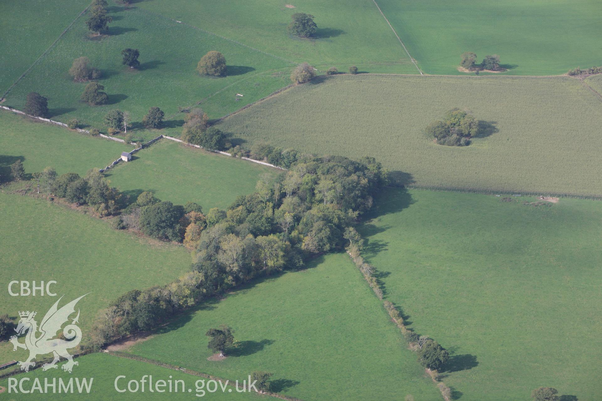 RCAHMW colour oblique photograph of Pysgodlan Moat. Taken by Toby Driver on 04/10/2011.