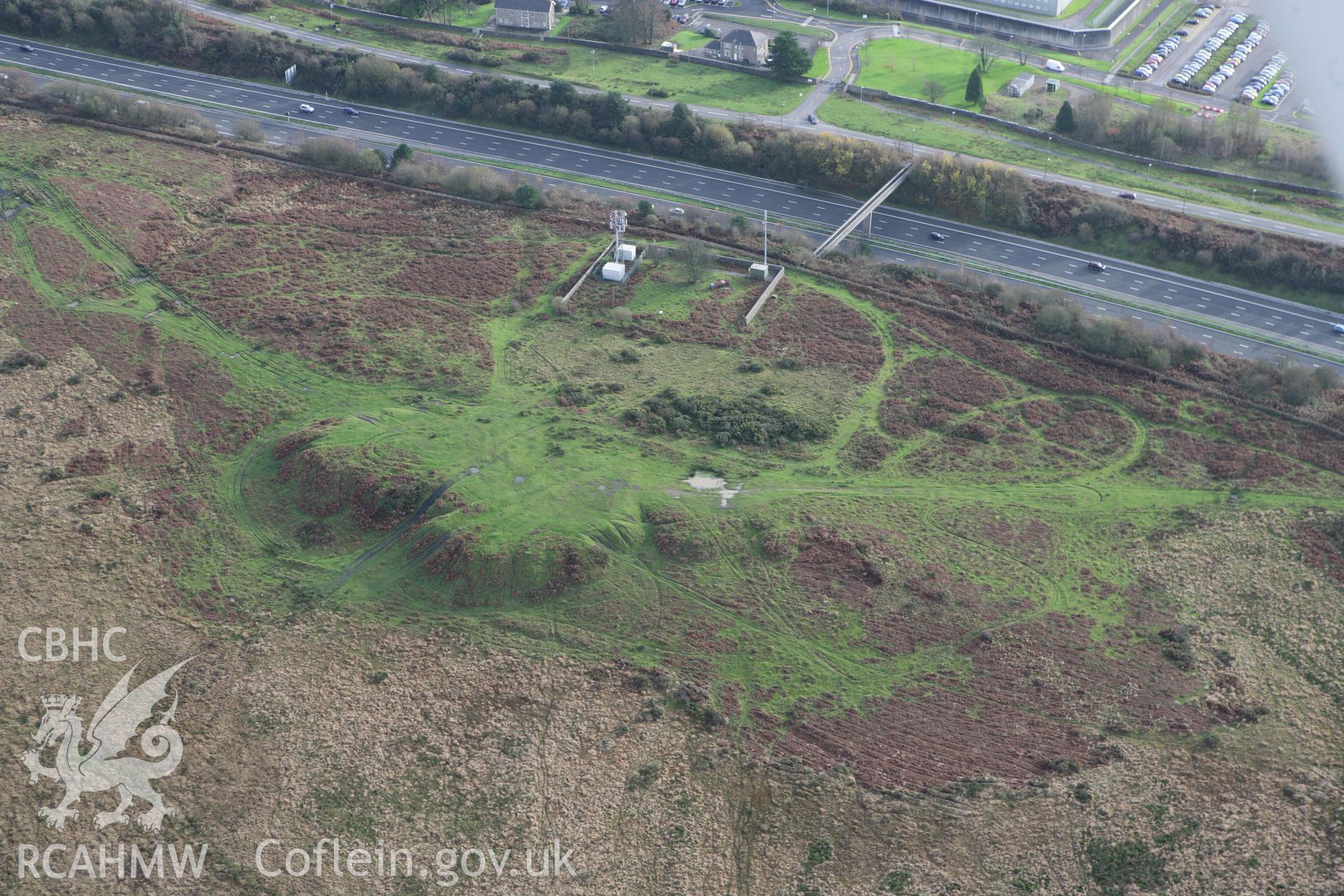 RCAHMW colour oblique photograph of Cefn Hirgoed rabbit warren. Taken by Toby Driver on 17/11/2011.