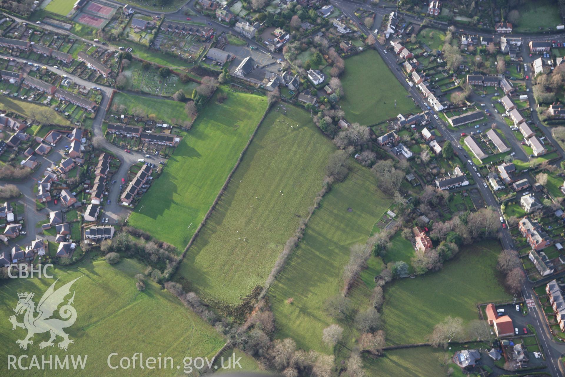 RCAHMW colour oblique photograph of Montgomery Town Walls, view from east. Taken by Toby Driver on 18/12/2011.