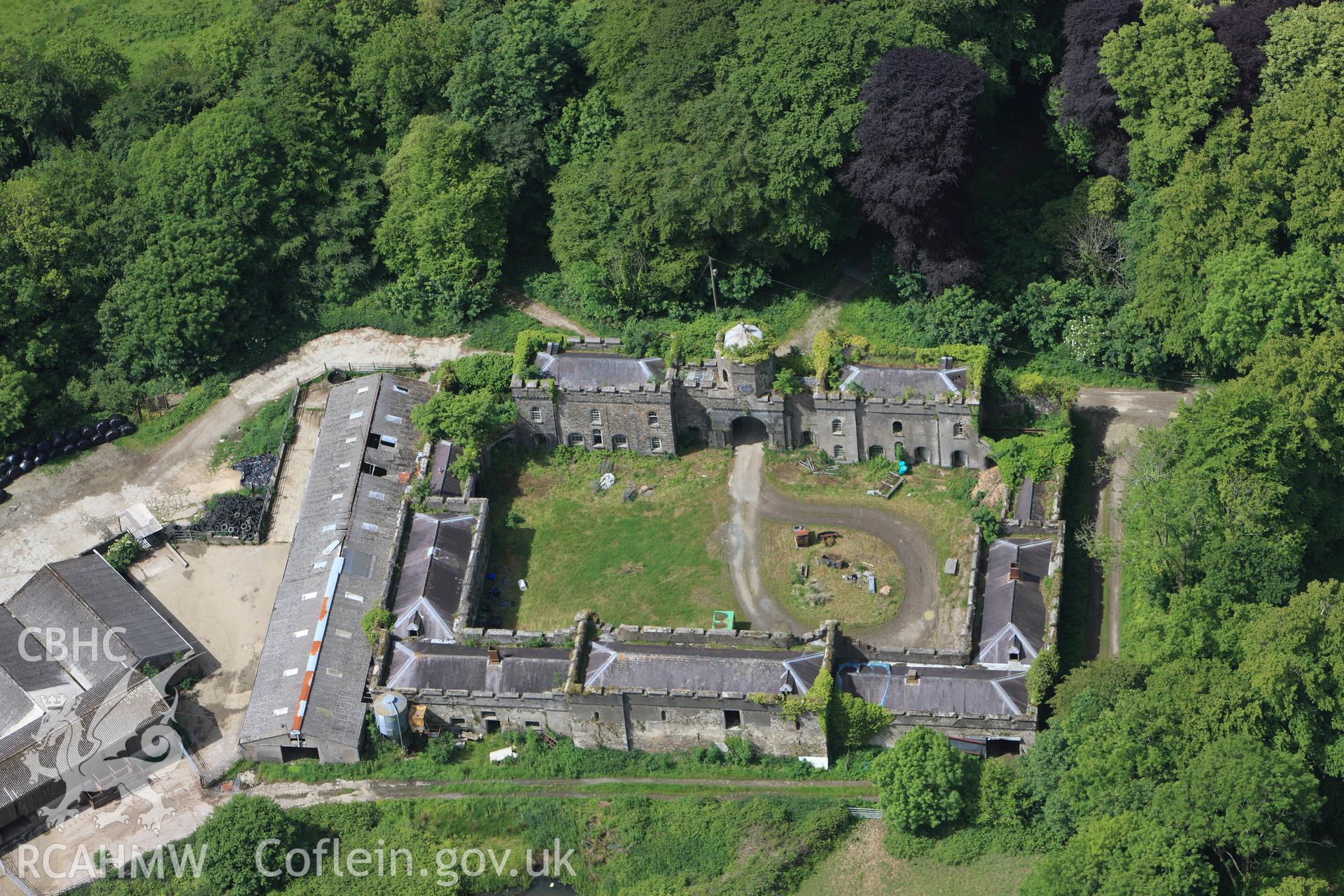 RCAHMW colour oblique photograph of Picton Castle stables. Taken by Toby Driver on 24/05/2011.