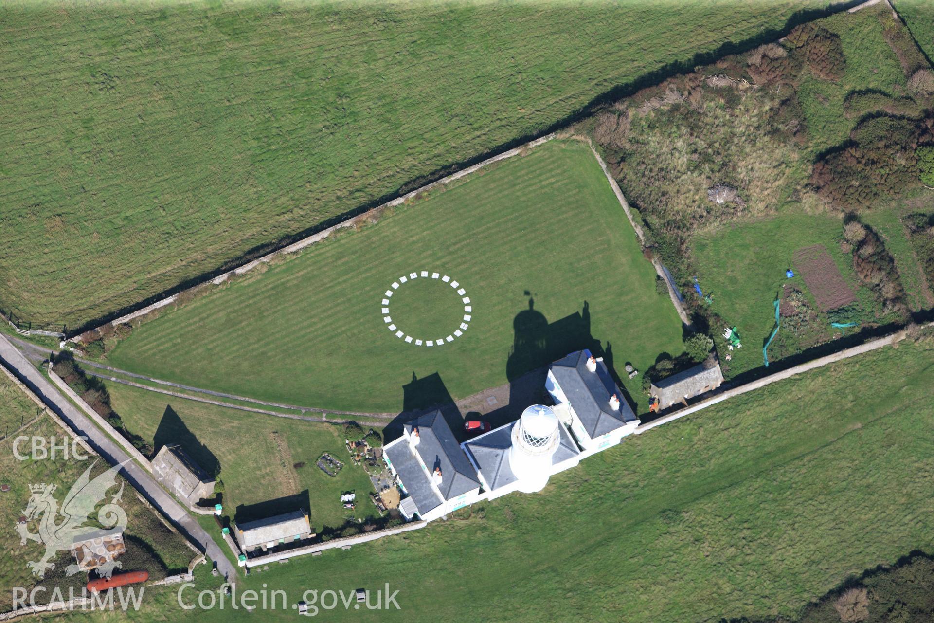 RCAHMW colour oblique photograph of Caldey Lighhouse, Caldey Island, viewed from the south-west. Taken by Toby Driver and Oliver Davies on 28/09/2011.