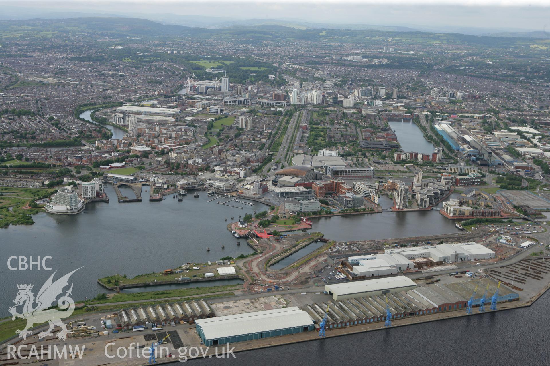 RCAHMW colour oblique photograph of Queen Alexandra Dock. Taken by Toby Driver on 13/06/2011.