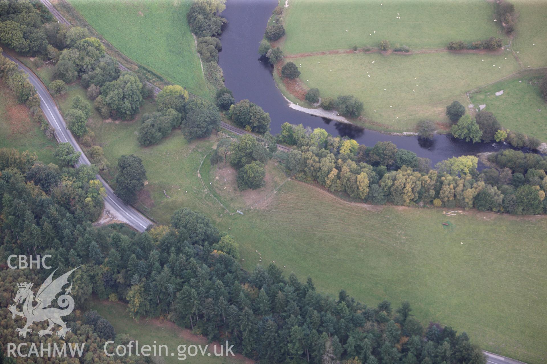 RCAHMW colour oblique photograph of Owain Glyndwr's Mount. Taken by Toby Driver on 04/10/2011.