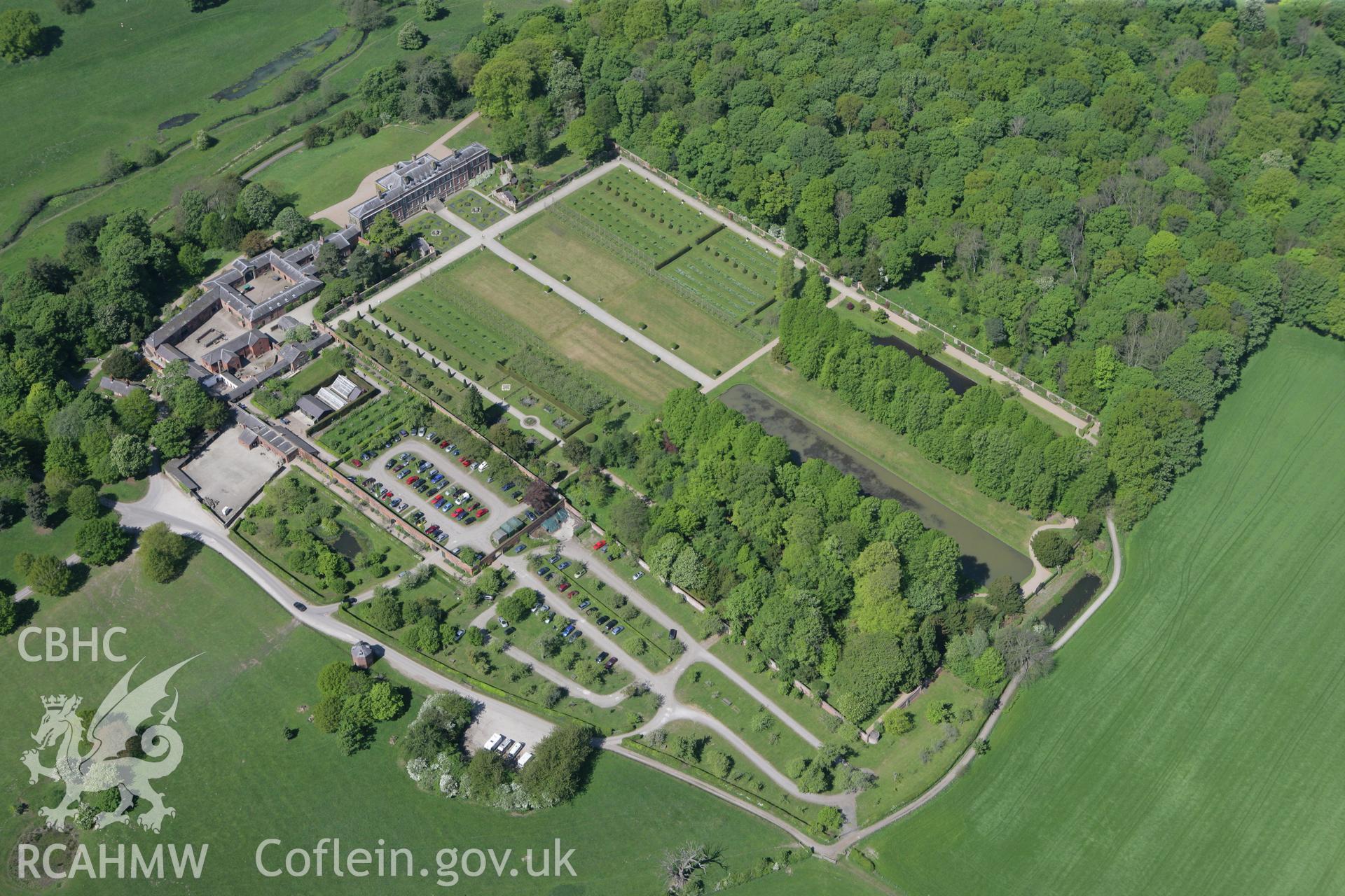 RCAHMW colour oblique photograph of Erddig Hall and Gardens. Taken by Toby Driver on 03/05/2011.