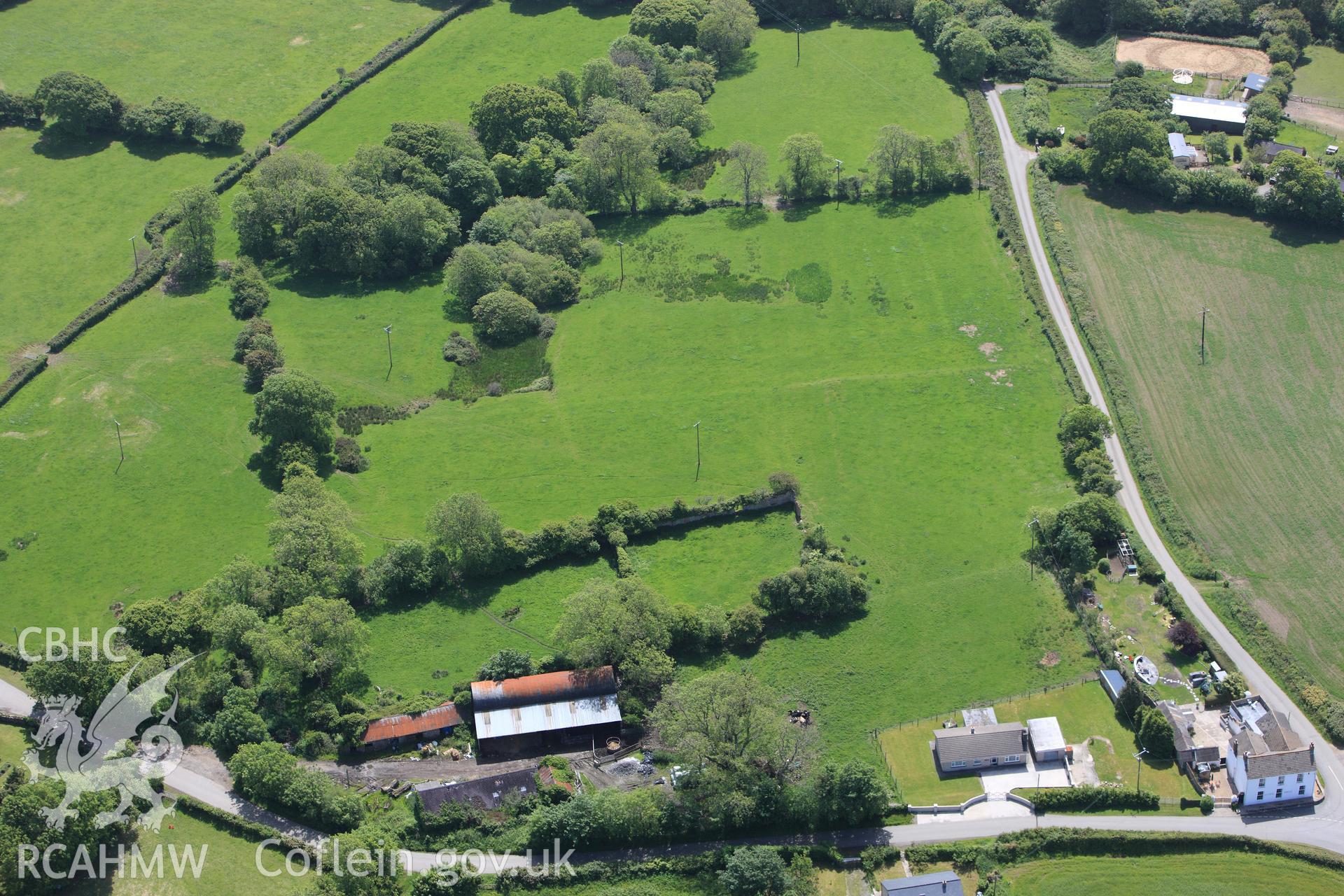 RCAHMW colour oblique photograph of Landshipping house garden earthworks. Taken by Toby Driver on 24/05/2011.