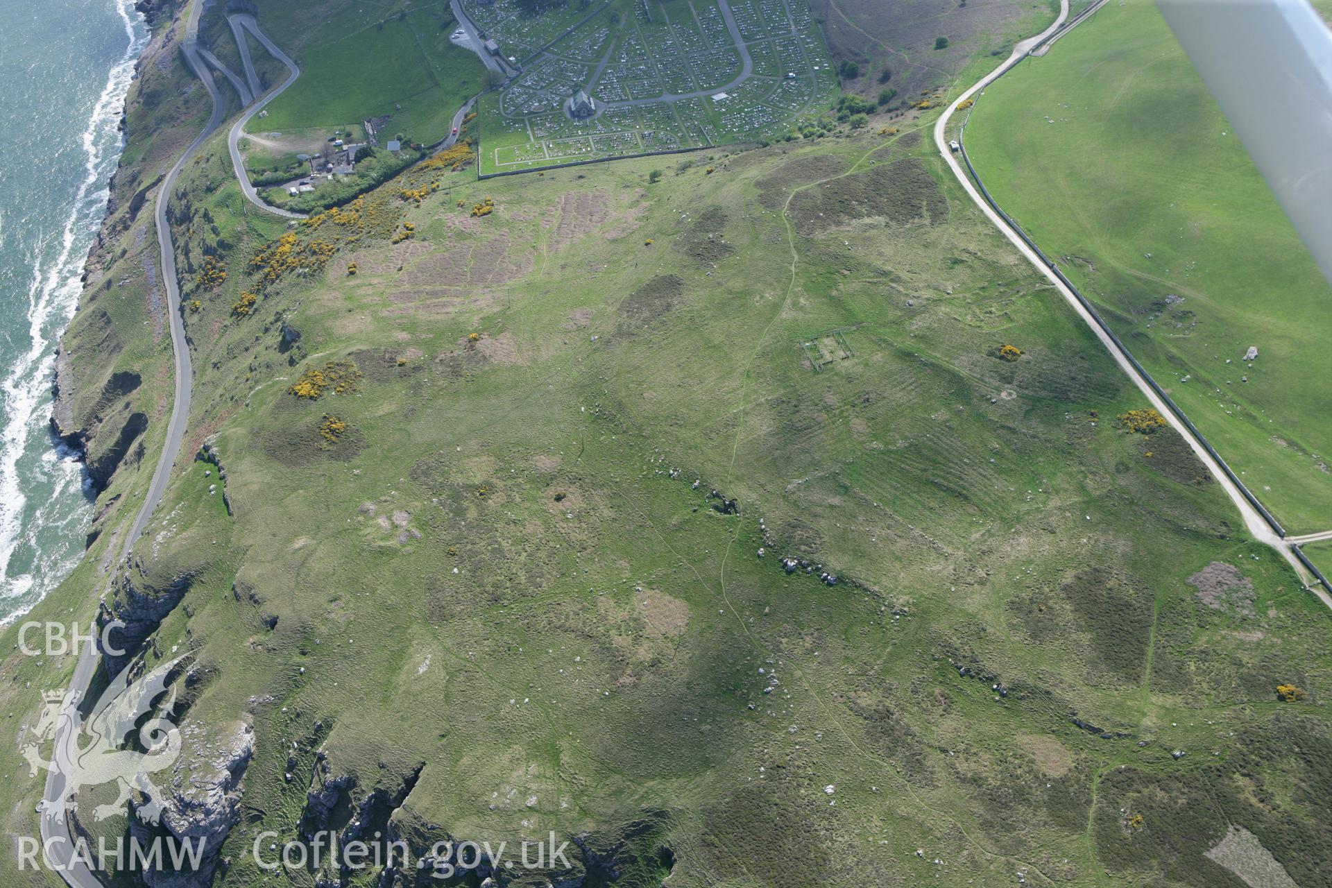 RCAHMW colour oblique photograph of Hwylfa'r Ceirw Stone Alignment and Hut Circle, Great Orme. Taken by Toby Driver on 03/05/2011.