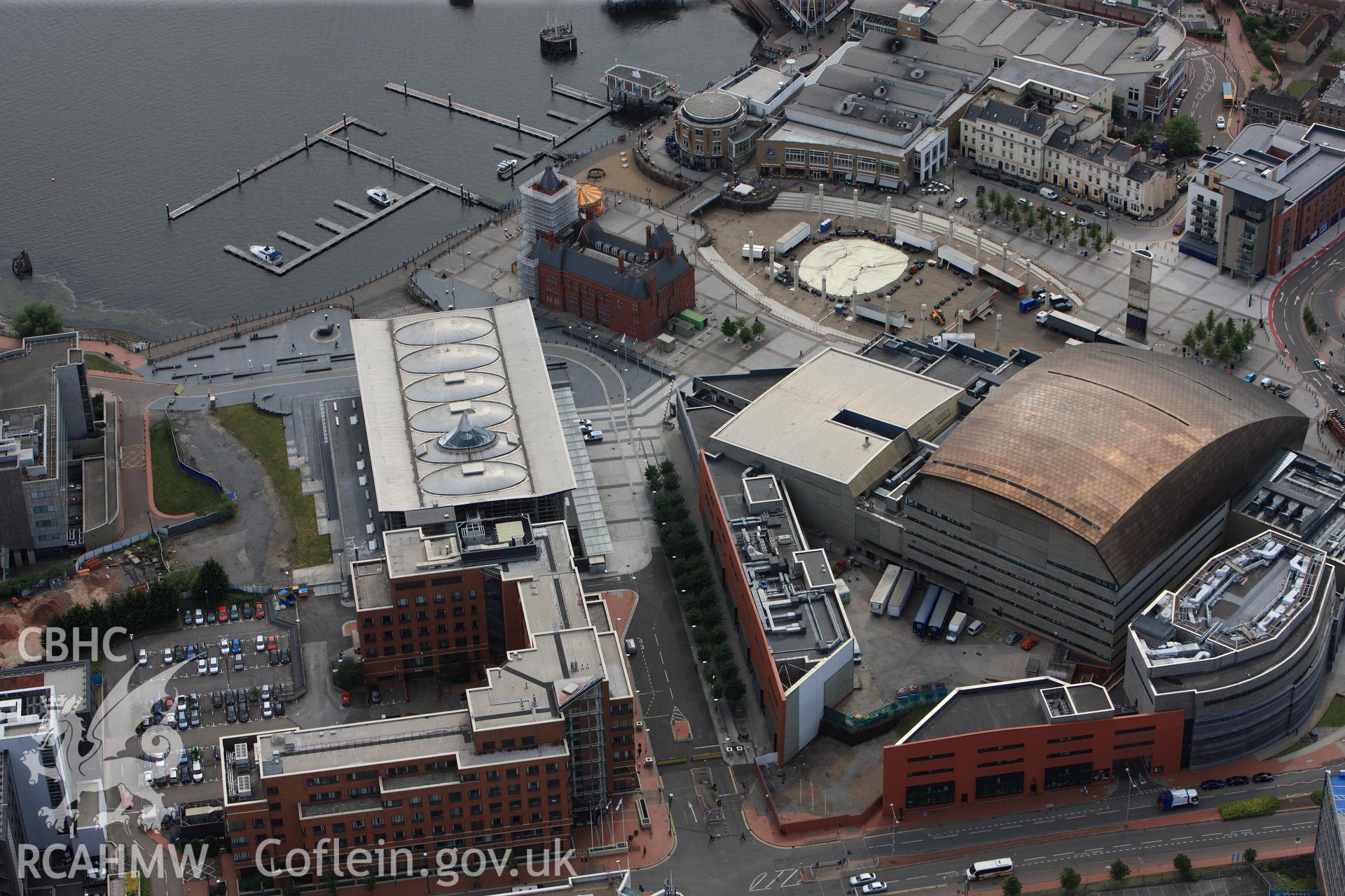 RCAHMW colour oblique photograph of Pier Head building, Cardiff. Taken by Toby Driver on 13/06/2011.