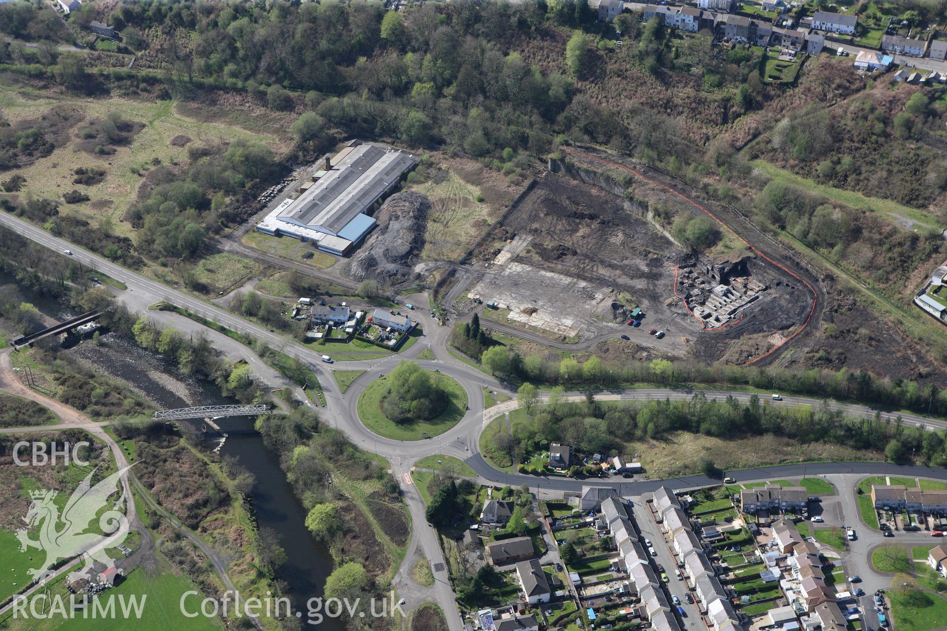 RCAHMW colour oblique photograph of Ystalyfera Iron And Tinplate Works. Taken by Toby Driver on 08/04/2011.