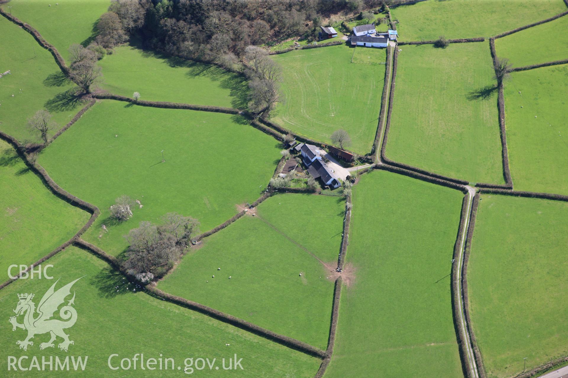 RCAHMW colour oblique photograph of Llys Brychan. Taken by Toby Driver on 08/04/2011.