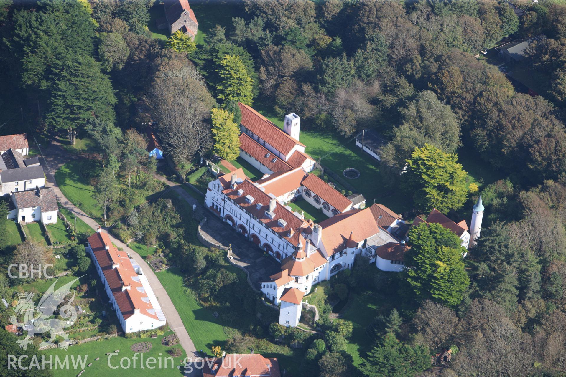 RCAHMW colour oblique photograph of Caldey Monastery, Caldey Island, viewed from the west. Taken by Toby Driver and Oliver Davies on 28/09/2011.