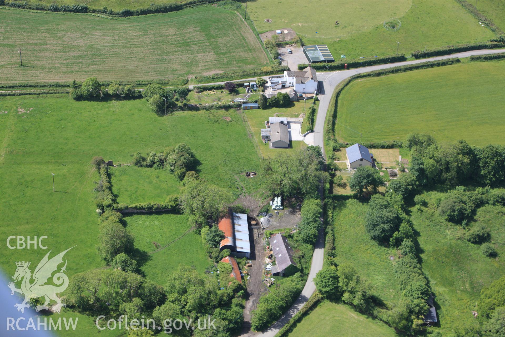 RCAHMW colour oblique photograph of Landshipping house garden earthworks. Taken by Toby Driver on 24/05/2011.