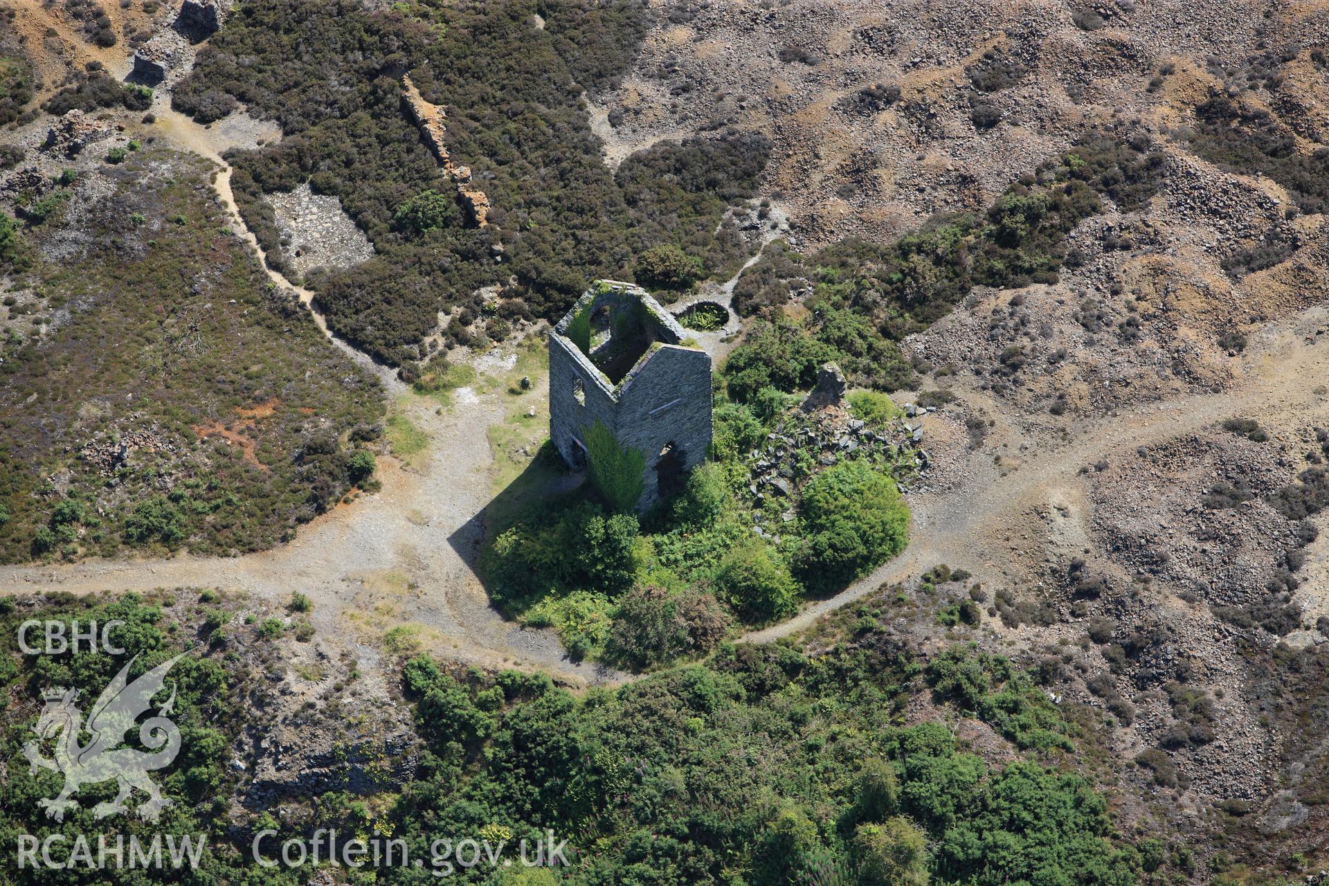 RCAHMW colour oblique photograph of Parys Mountain Copper Mines, Pearl Shaft engine house. Taken by Toby Driver on 20/07/2011.