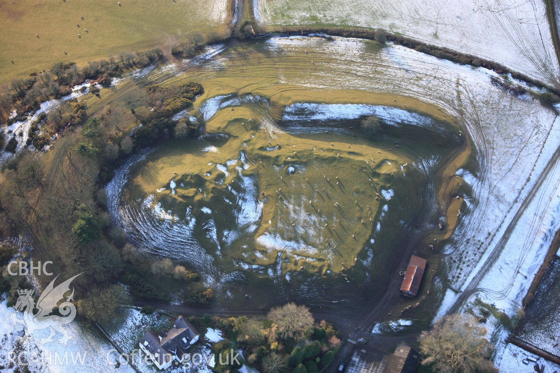 RCAHMW colour oblique photograph of Paincastle, castle, with melting snow. Taken by Toby Driver on 18/12/2011.