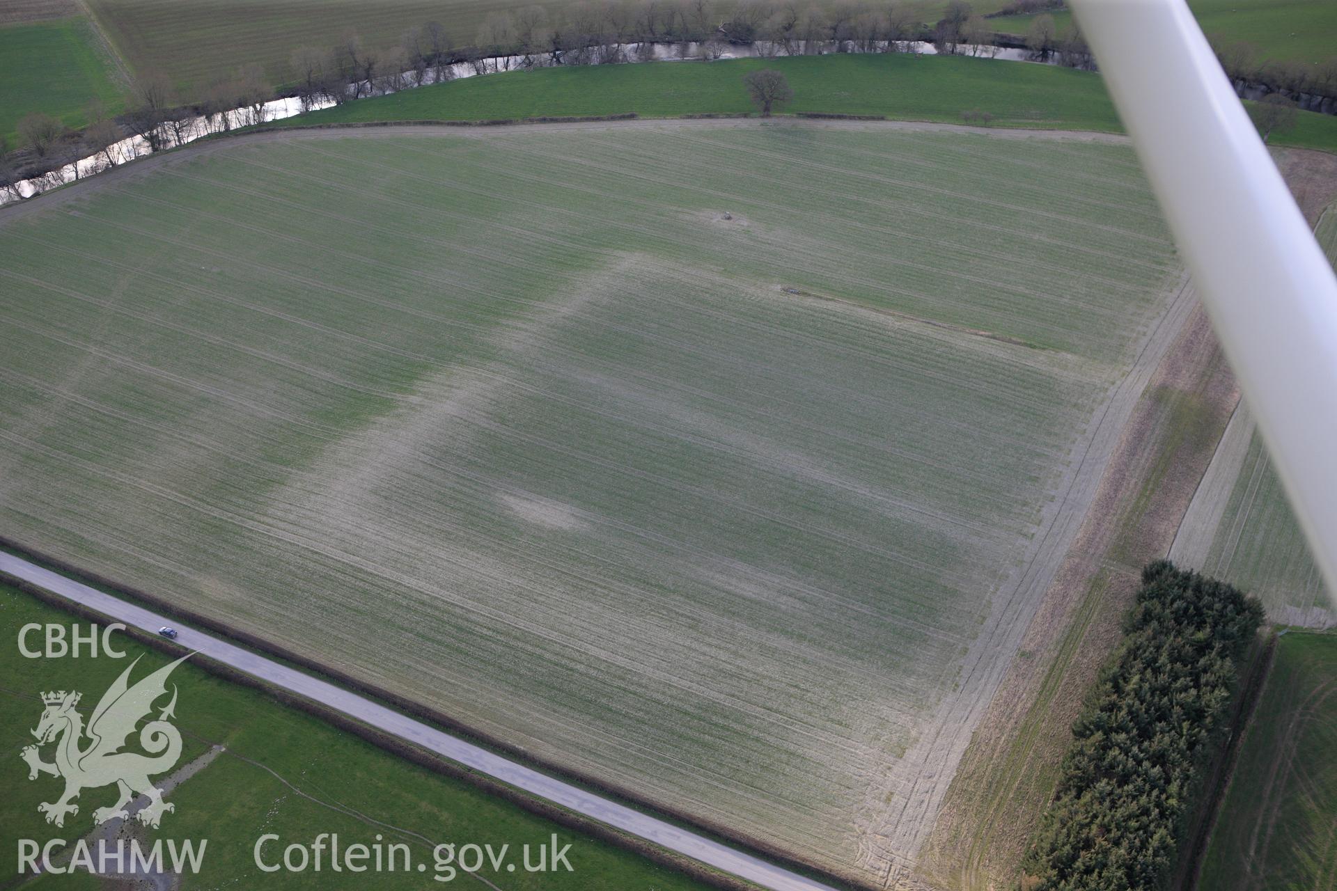 RCAHMW colour oblique photograph of Forden Gaer Roman Settlement. Taken by Toby Driver on 22/03/2011.