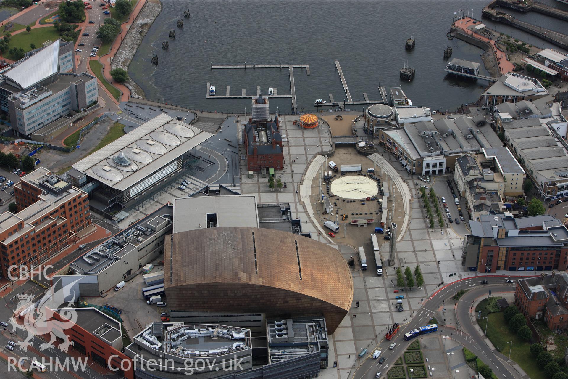 RCAHMW colour oblique photograph of Pier Head building, Cardiff. Taken by Toby Driver on 13/06/2011.