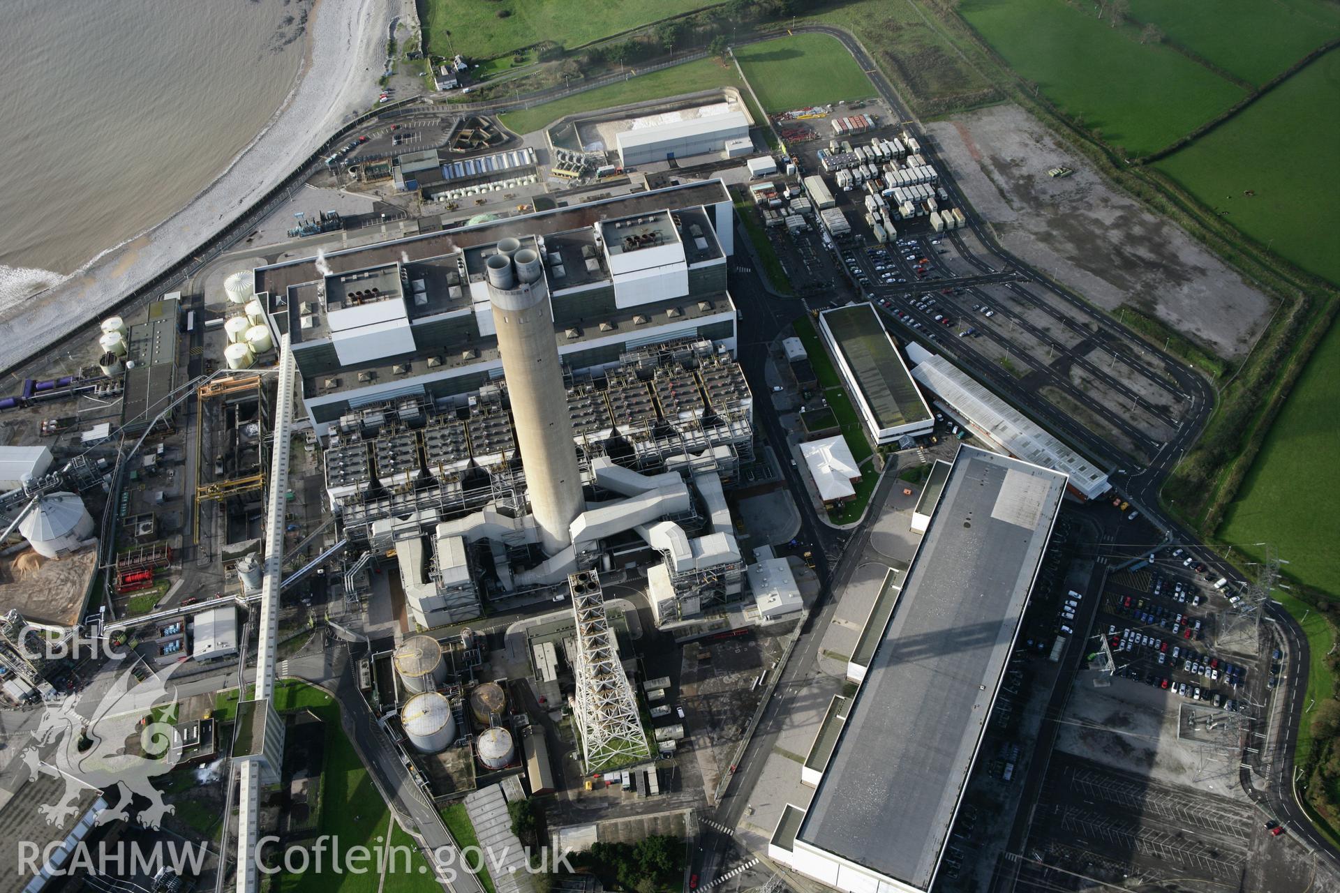 RCAHMW colour oblique photograph of Aberthaw Power Station. Taken by Toby Driver on 17/11/2011.