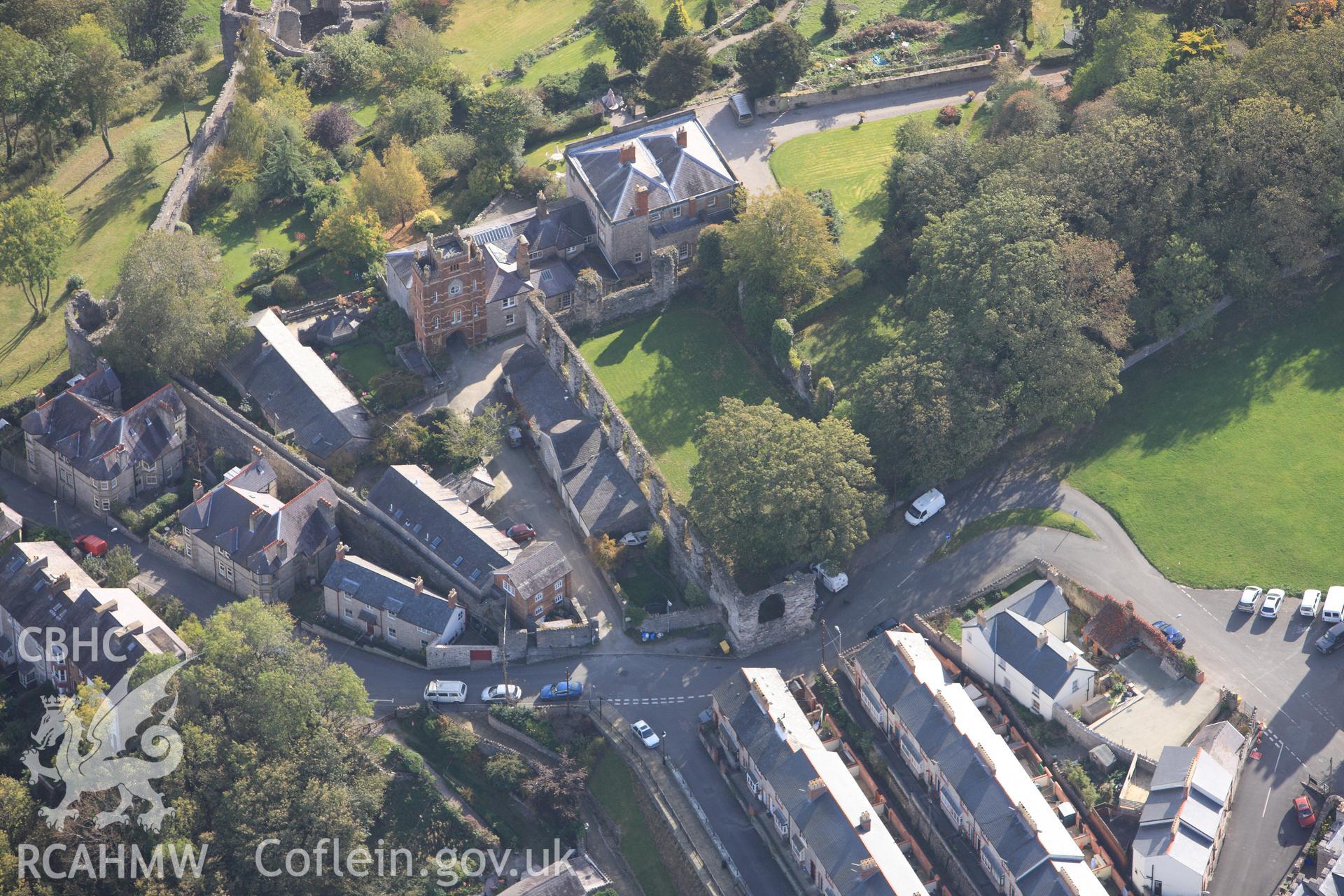 RCAHMW colour oblique photograph of St David's or Leicester's Church, Denbigh. Taken by Toby Driver on 04/10/2011.