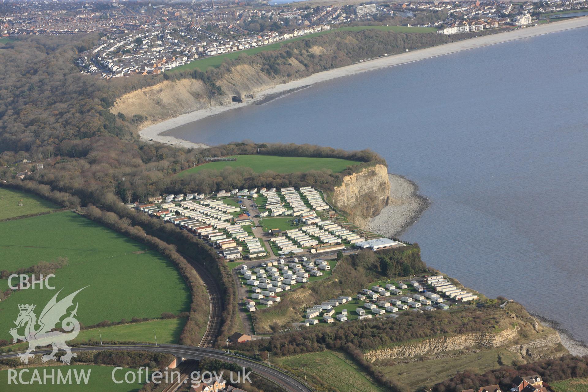 RCAHMW colour oblique photograph of Bulwarks Camp Hillfort, from the west, with landslip. Taken by Toby Driver on 17/11/2011.