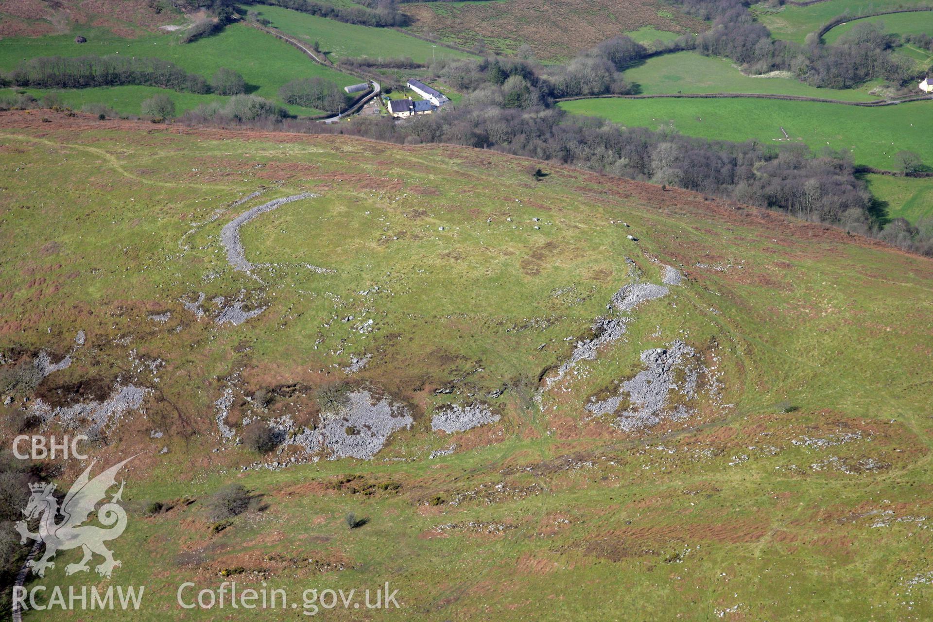 RCAHMW colour oblique photograph of Gaer Fach hillfort. Taken by Toby Driver and Oliver Davies on 28/03/2012.