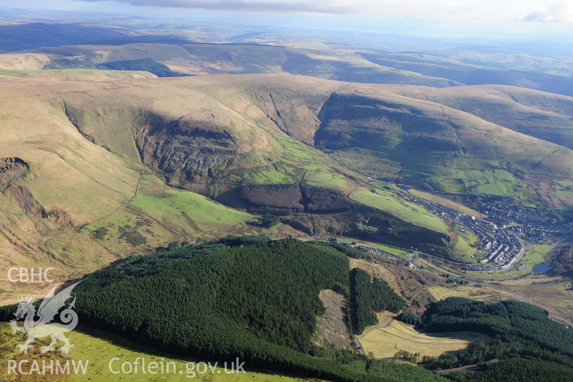 RCAHMW colour oblique photograph of Blaengarw, village, landscape from west. Taken by Toby Driver on 28/11/2012.