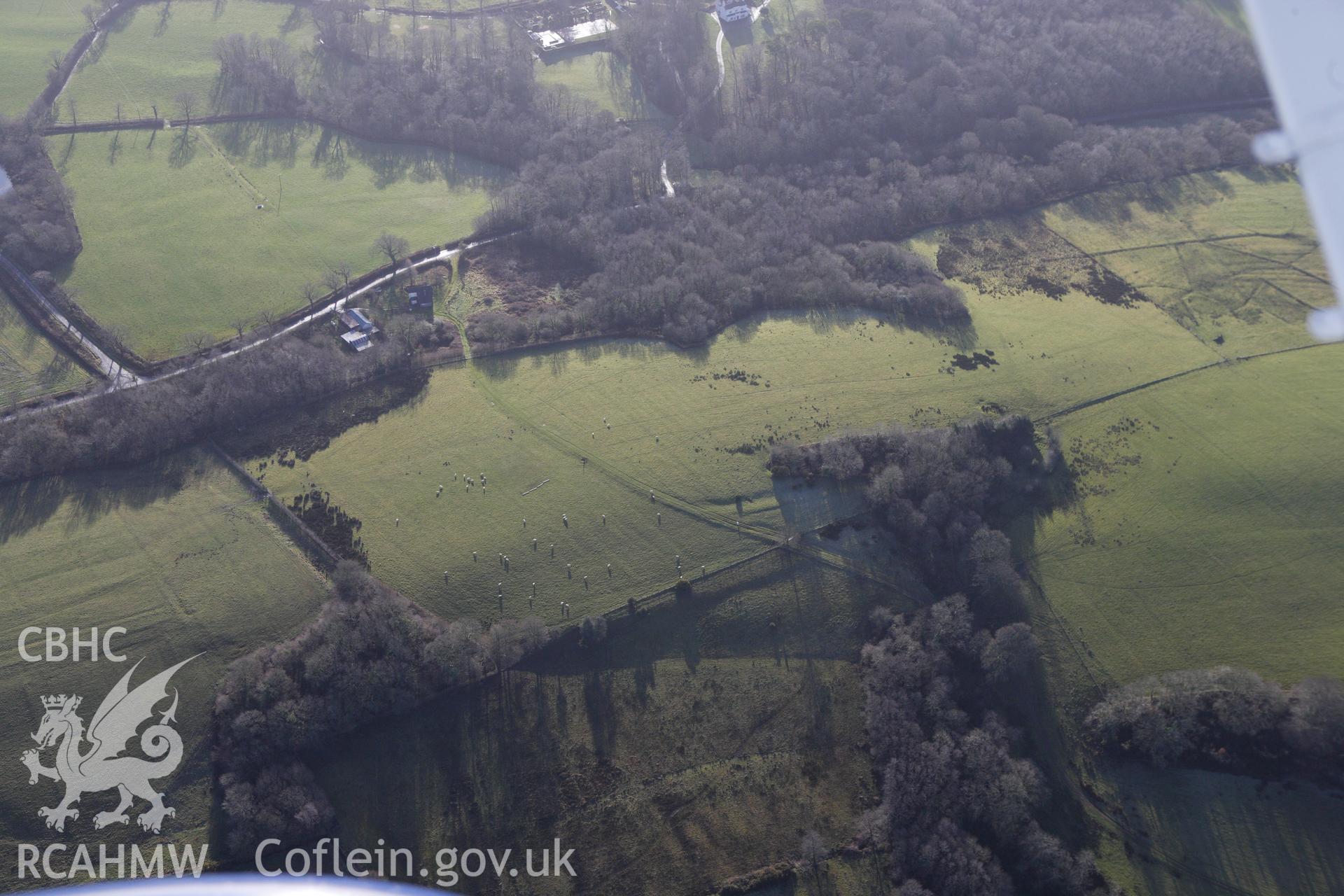 RCAHMW colour oblique photograph of Middleton Hall Park, tree planting circles north-west of Clearbrook woods. Taken by Toby Driver on 27/01/2012.