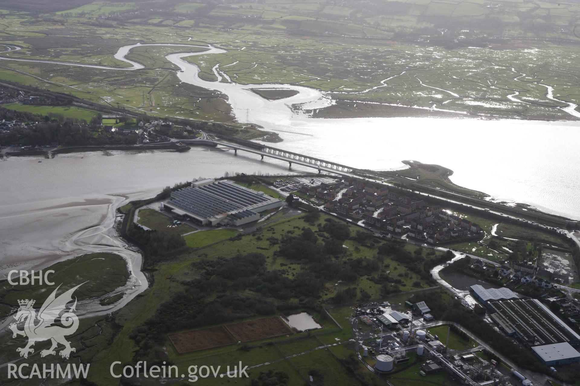 RCAHMW colour oblique photograph of Loughor Railway Viaduct. Taken by Toby Driver on 27/01/2012.