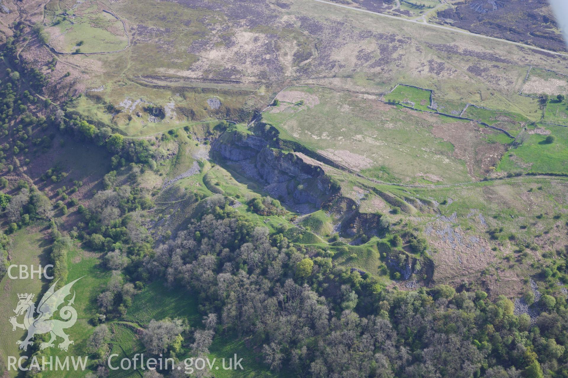 RCAHMW colour oblique photograph of Pwll Du Limestone Quarry. Taken by Toby Driver on 22/05/2012.