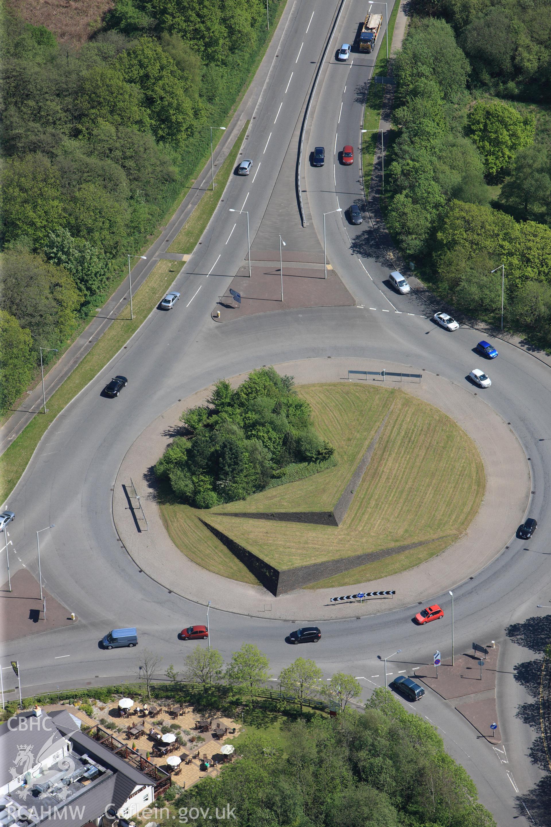 RCAHMW colour oblique photograph of Llantrisant and Talbot Green, roundabout. Taken by Toby Driver on 22/05/2012.