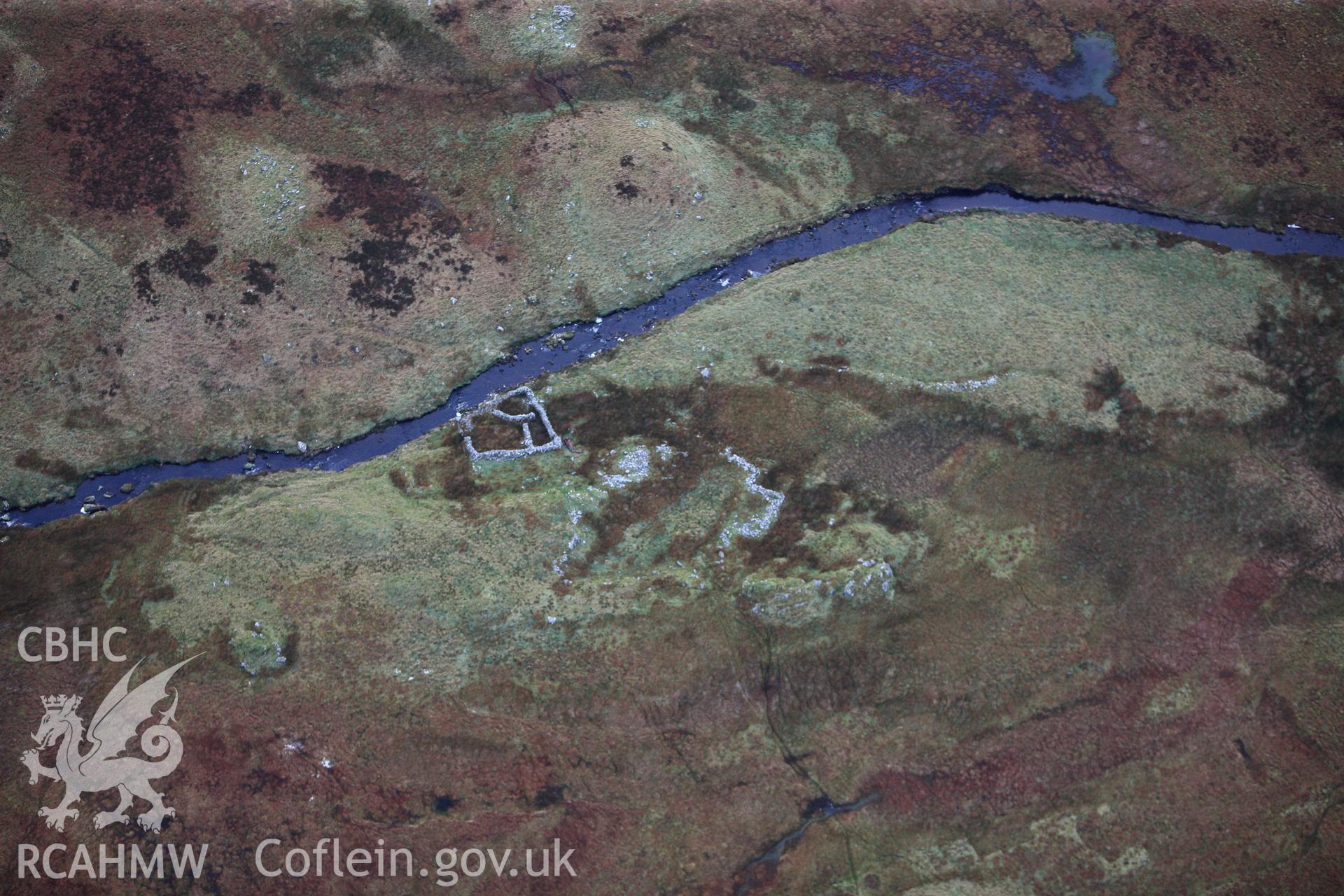 RCAHMW colour oblique photograph of Afon Cynfal deserted rural settlement. Taken by Toby Driver on 13/01/2012.