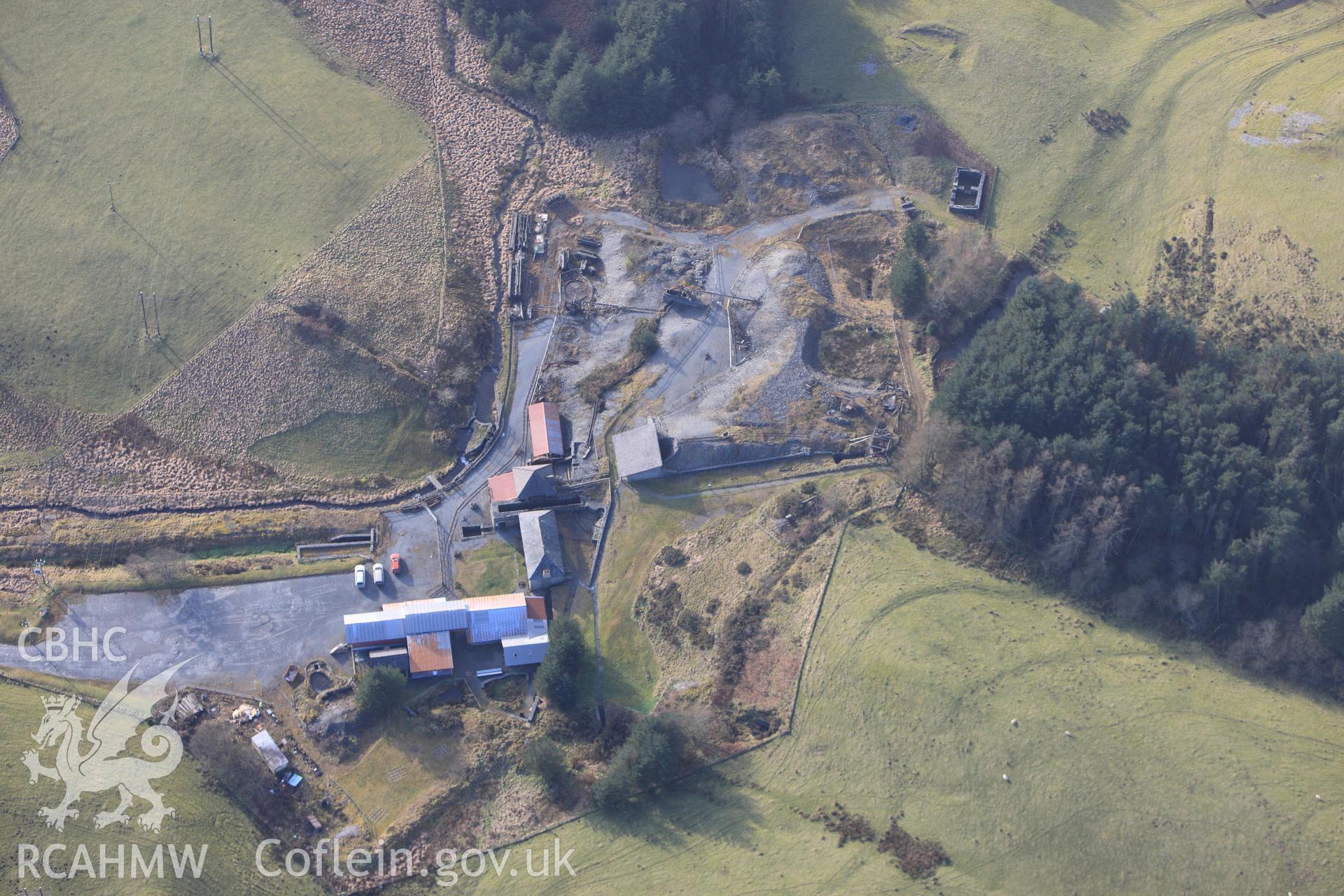 RCAHMW colour oblique photograph of Llywernog Silver Lead Mining Museum, View from East. Taken by Toby Driver on 07/02/2012.